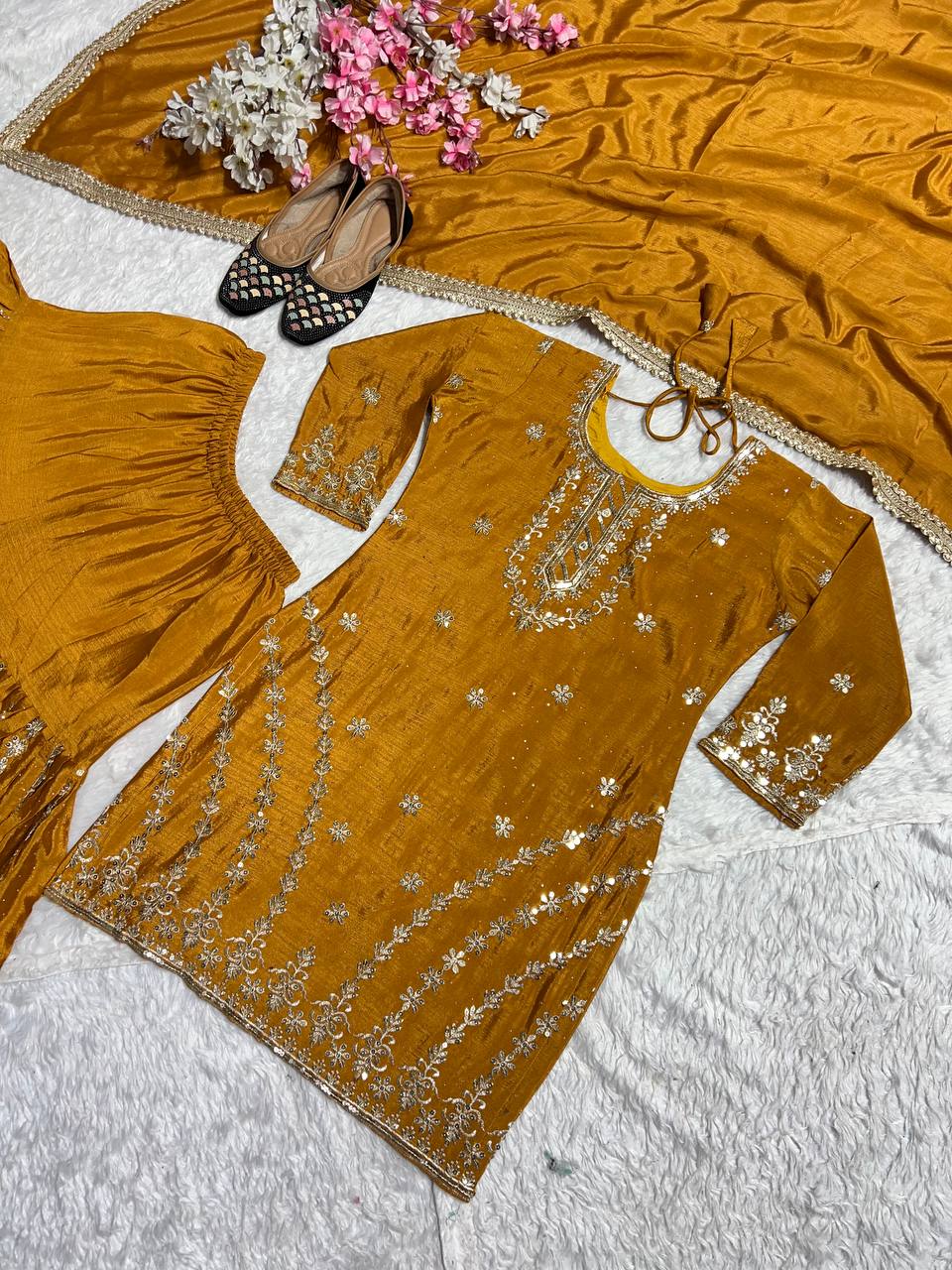 Bespoke Amber & Silver Haldi Ensemble
